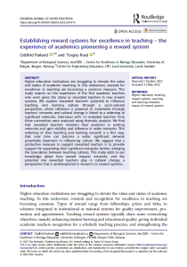 Publication by Oddfrid Førland and torgny Roxå, Oddfrid Førland & Torgny Roxå (2023) Establishing reward systems for excellence in teaching – the experience of academics pioneering a reward system, European Journal of Higher Education